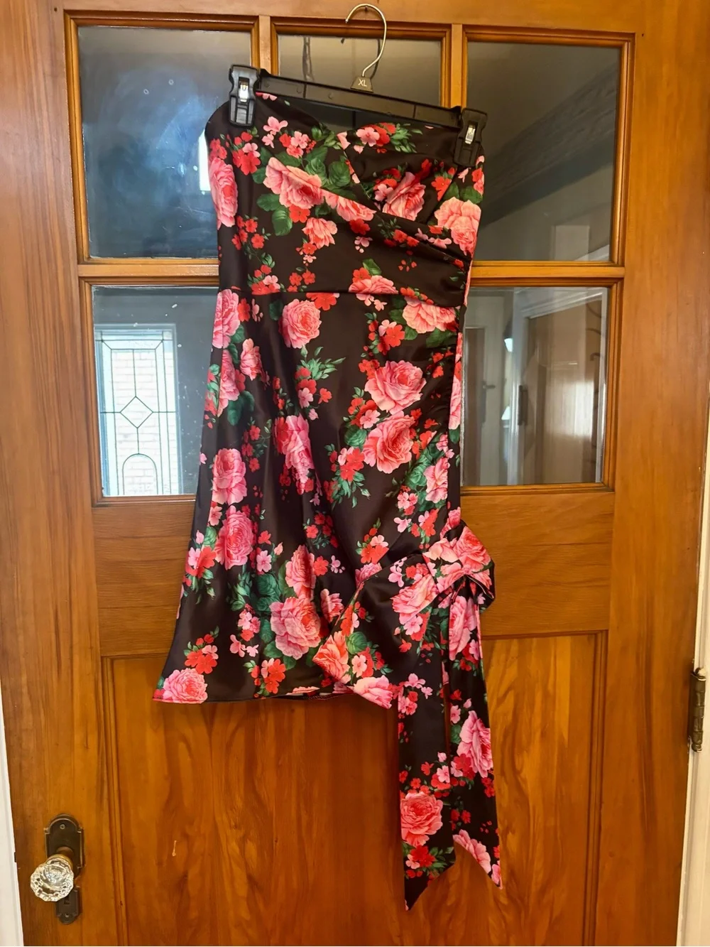 ASOS Black Strapless Dress with Pink Floral Print